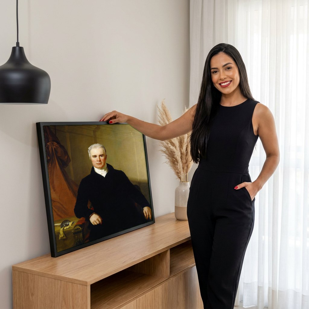 Quadro Decorativo: Retrato de Homem - Thomas Sully | modelo apresentando o quadro emoldurado