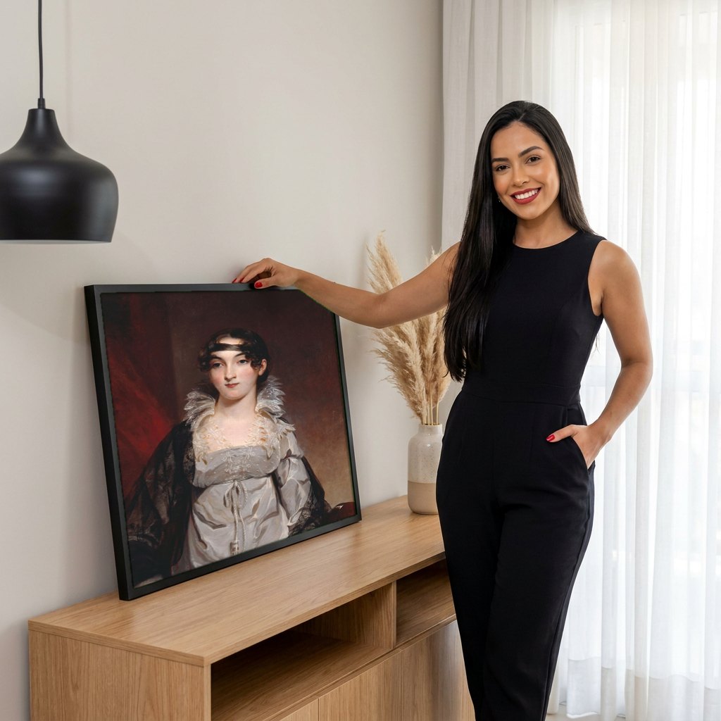 Quadro Decorativo Retrato Feminino - Thomas Sully | modelo apresentando o quadro emoldurado