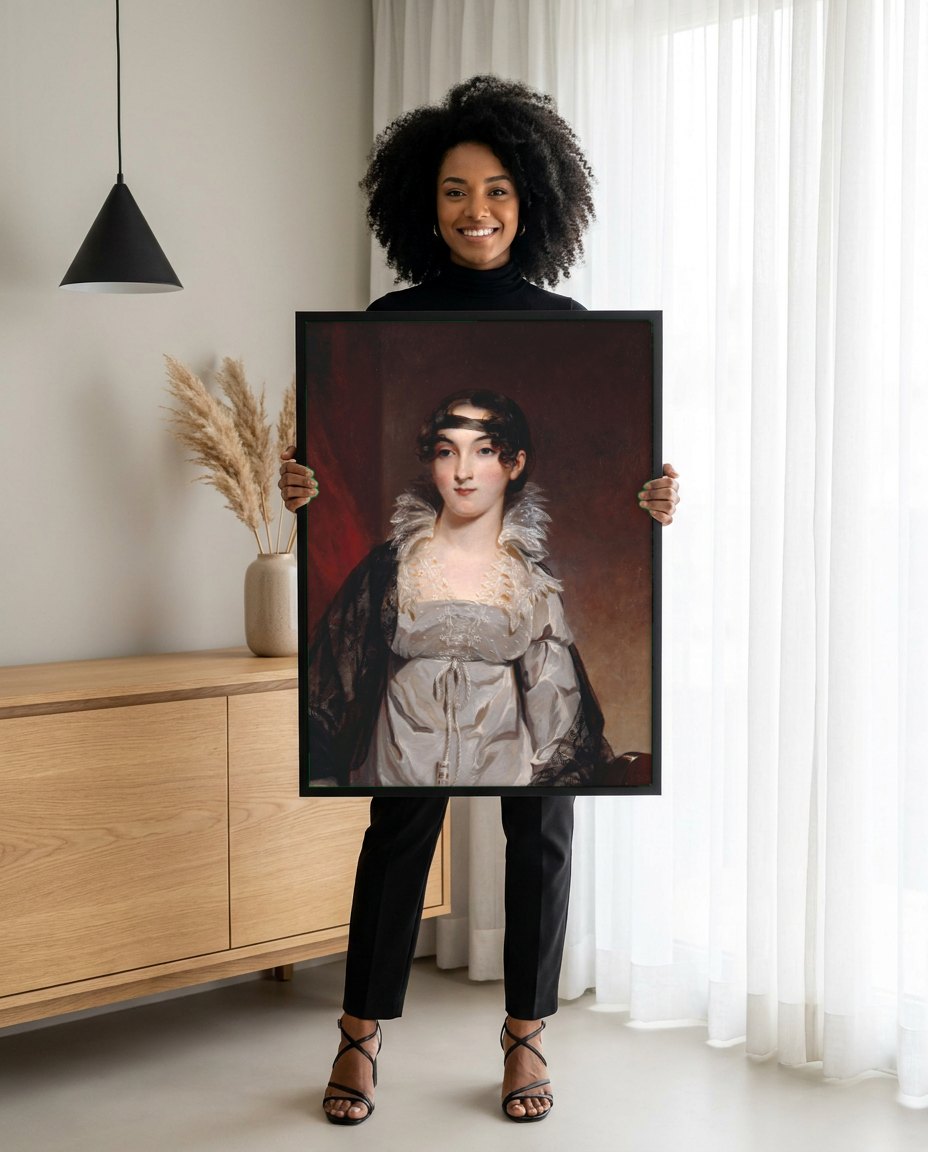 Quadro Decorativo Retrato Feminino - Thomas Sully | modelo apresentando o quadro emoldurado