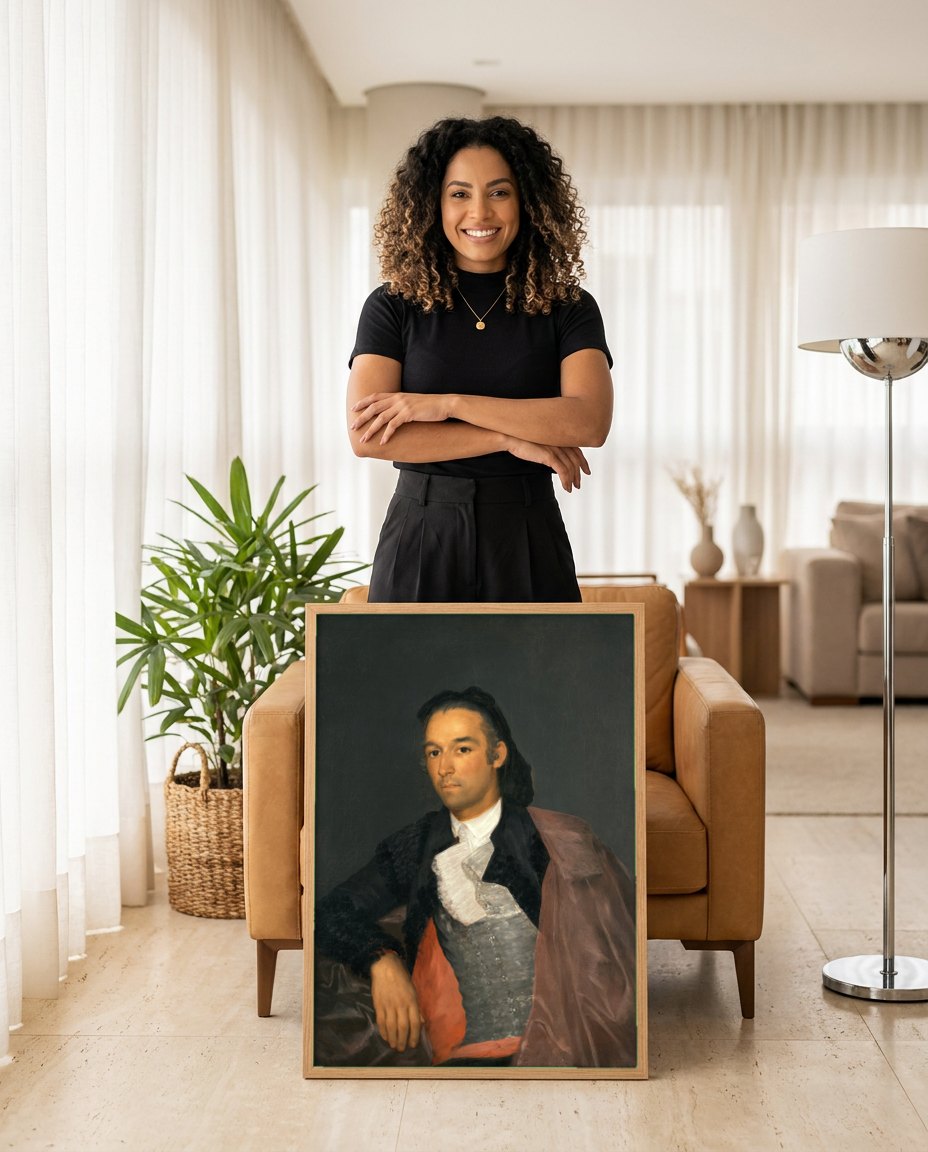 Quadro Decorativo Retrato de Martin Zapater - Goya | modelo apresentando o quadro emoldurado