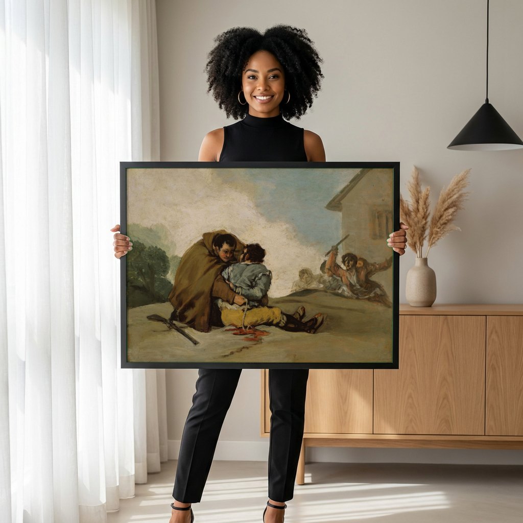 Quadro Decorativo 'O Garrote Vil' - Goya | modelo apresentando o quadro emoldurado