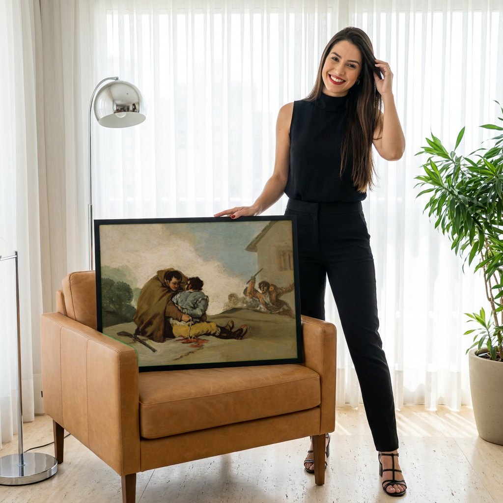 Quadro Decorativo 'O Garrote Vil' - Goya | modelo apresentando o quadro emoldurado