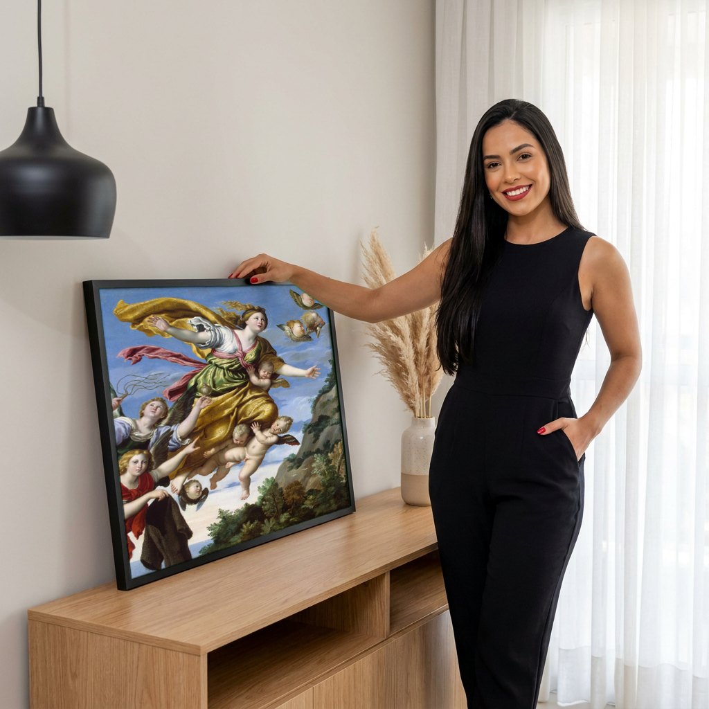 Quadro Decorativo A Assunção da Madalena - Domenichino | modelo apresentando o quadro emoldurado