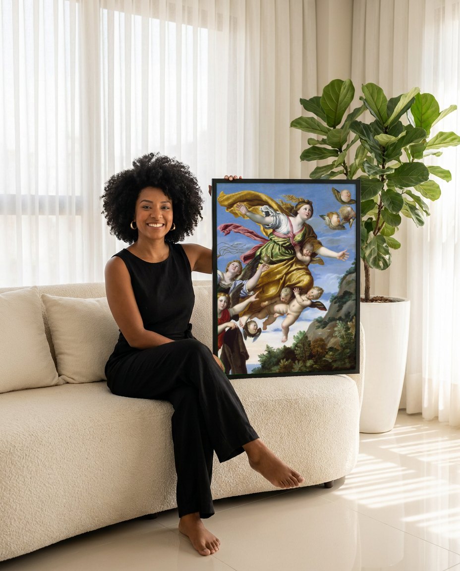 Quadro Decorativo A Assunção da Madalena - Domenichino | modelo apresentando o quadro emoldurado