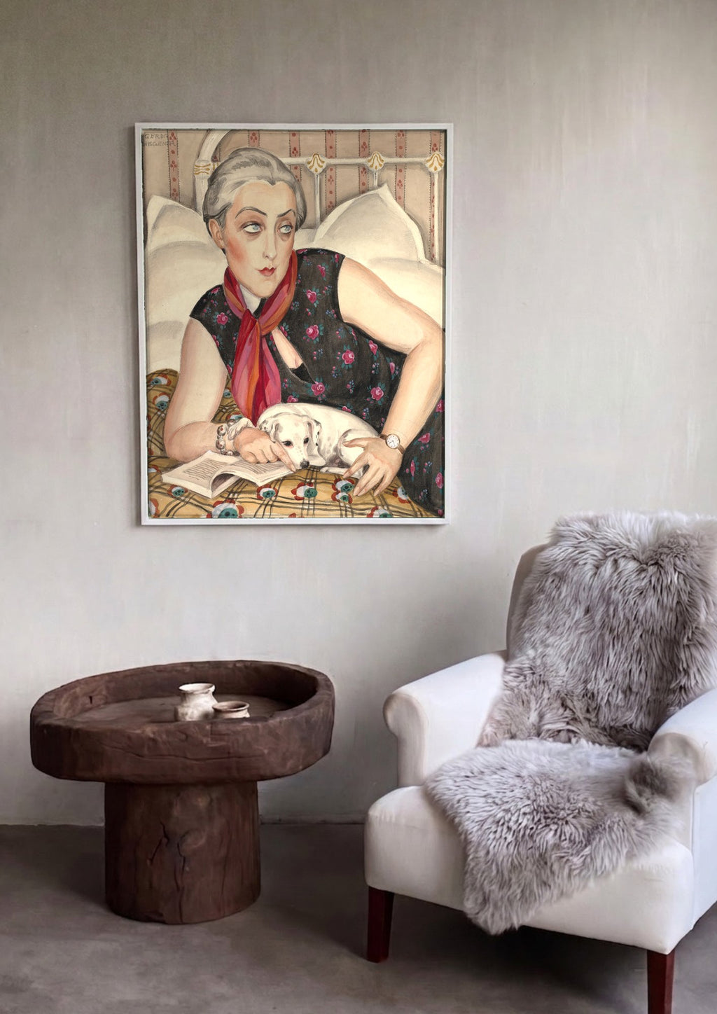 Quadro Decorativo Senhora com Cão - Gerda Wegener | quadro emoldurado na parede