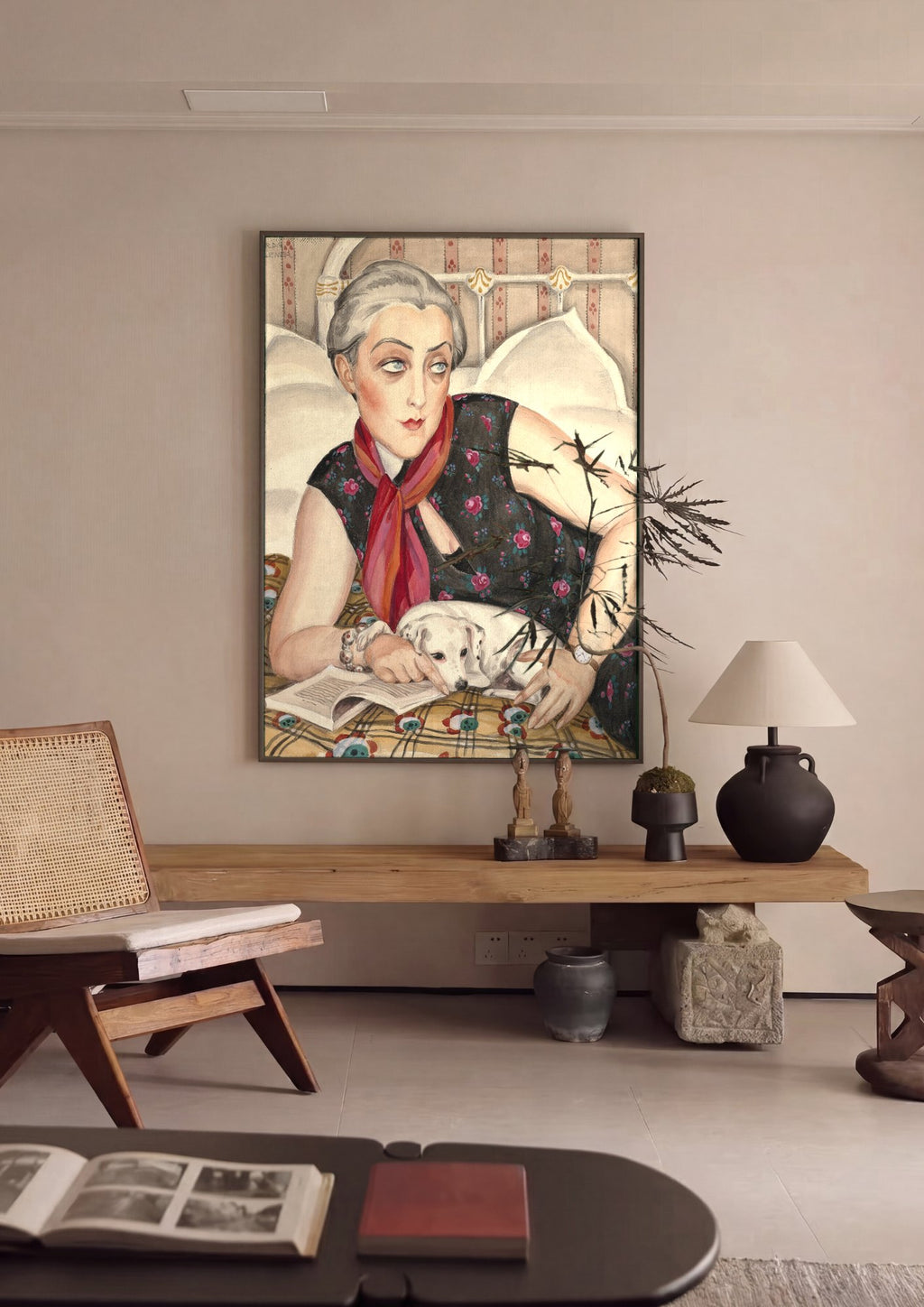Quadro Decorativo Senhora com Cão - Gerda Wegener | quadro emoldurado na parede