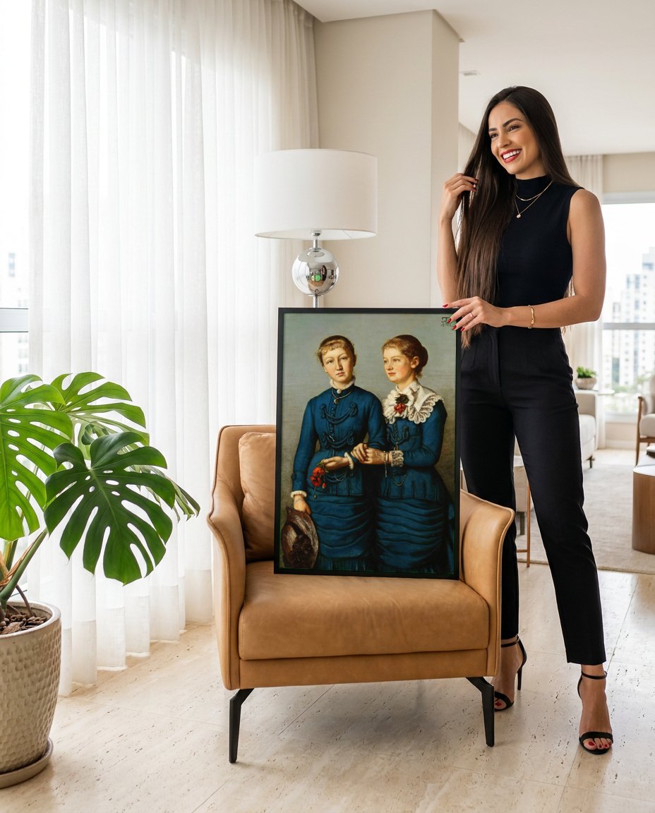 Quadro Decorativo Duas Irmãs - Hans Thoma | modelo apresentando o quadro emoldurado