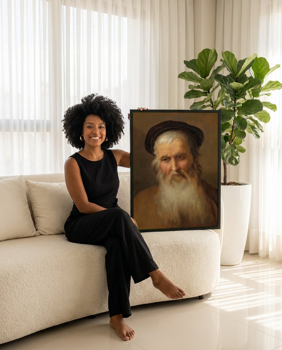 Quadro Decorativo Homem com Barba Branca - Bloemaert | modelo apresentando o quadro emoldurado