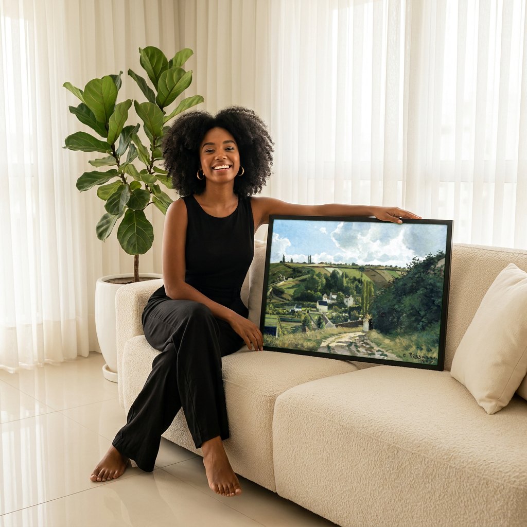 Quadro Decorativo A Colina de Vesinet - Camille Pissarro | modelo apresentando o quadro emoldurado