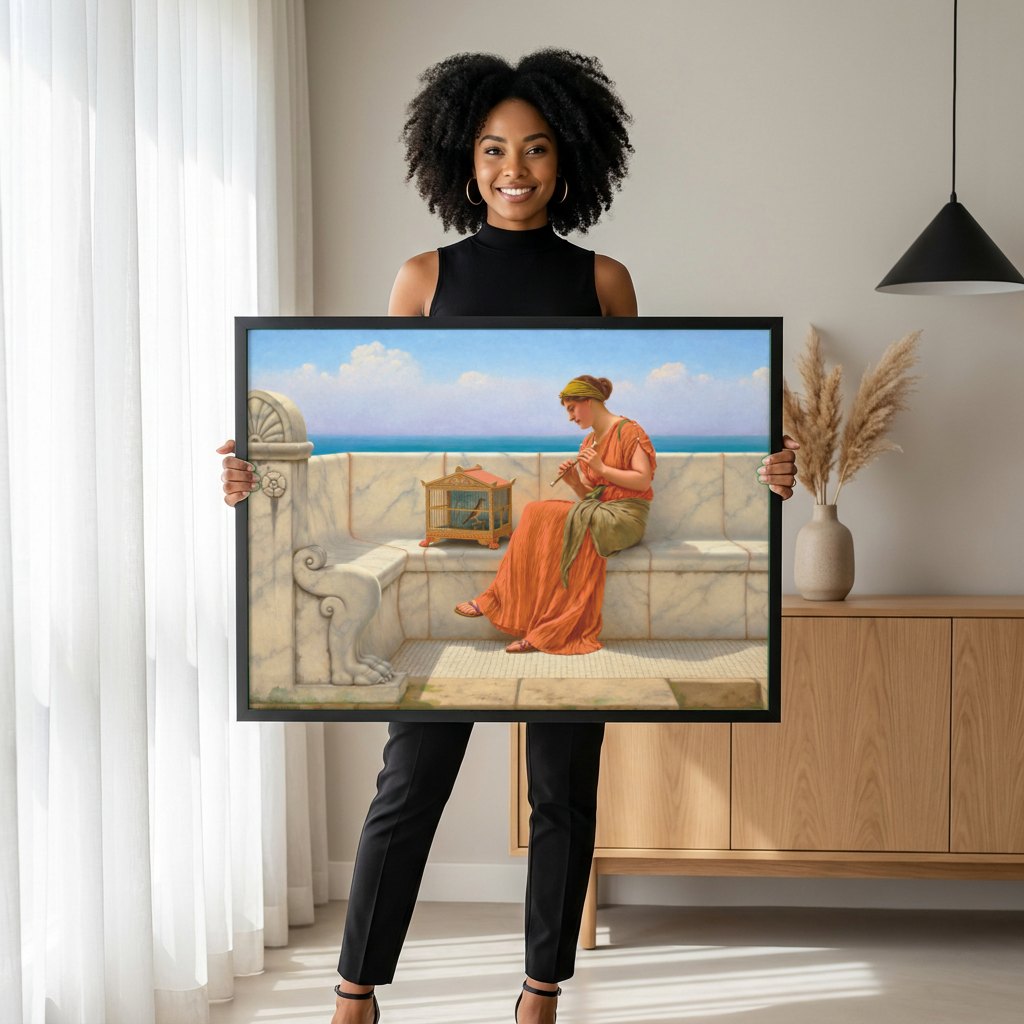 Quadro Decorativo A Canção da Primavera - John William Godward | modelo apresentando o quadro emoldurado
