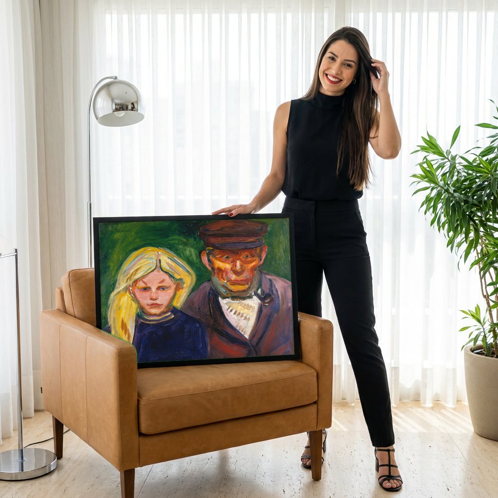 Quadro Decorativo Dupla de Retratos - Edvard Munch | modelo apresentando o quadro emoldurado