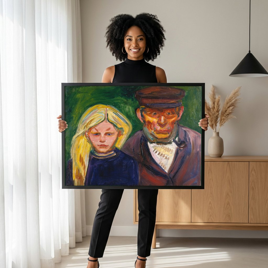 Quadro Decorativo Dupla de Retratos - Edvard Munch | modelo apresentando o quadro emoldurado