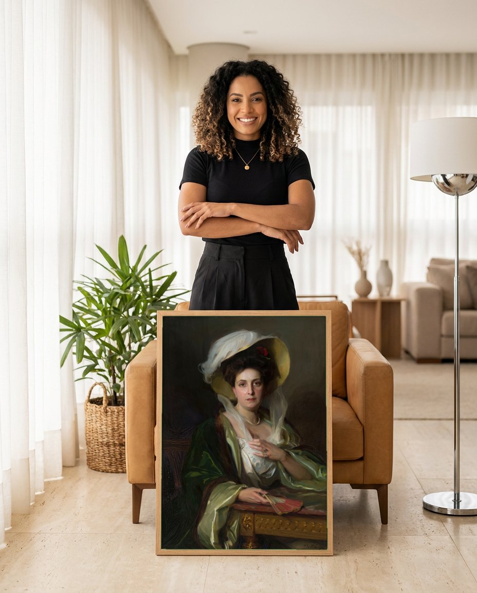 Quadro Decorativo Retrato Feminino Elegante - Philip Alexius de László | modelo apresentando o quadro emoldurado