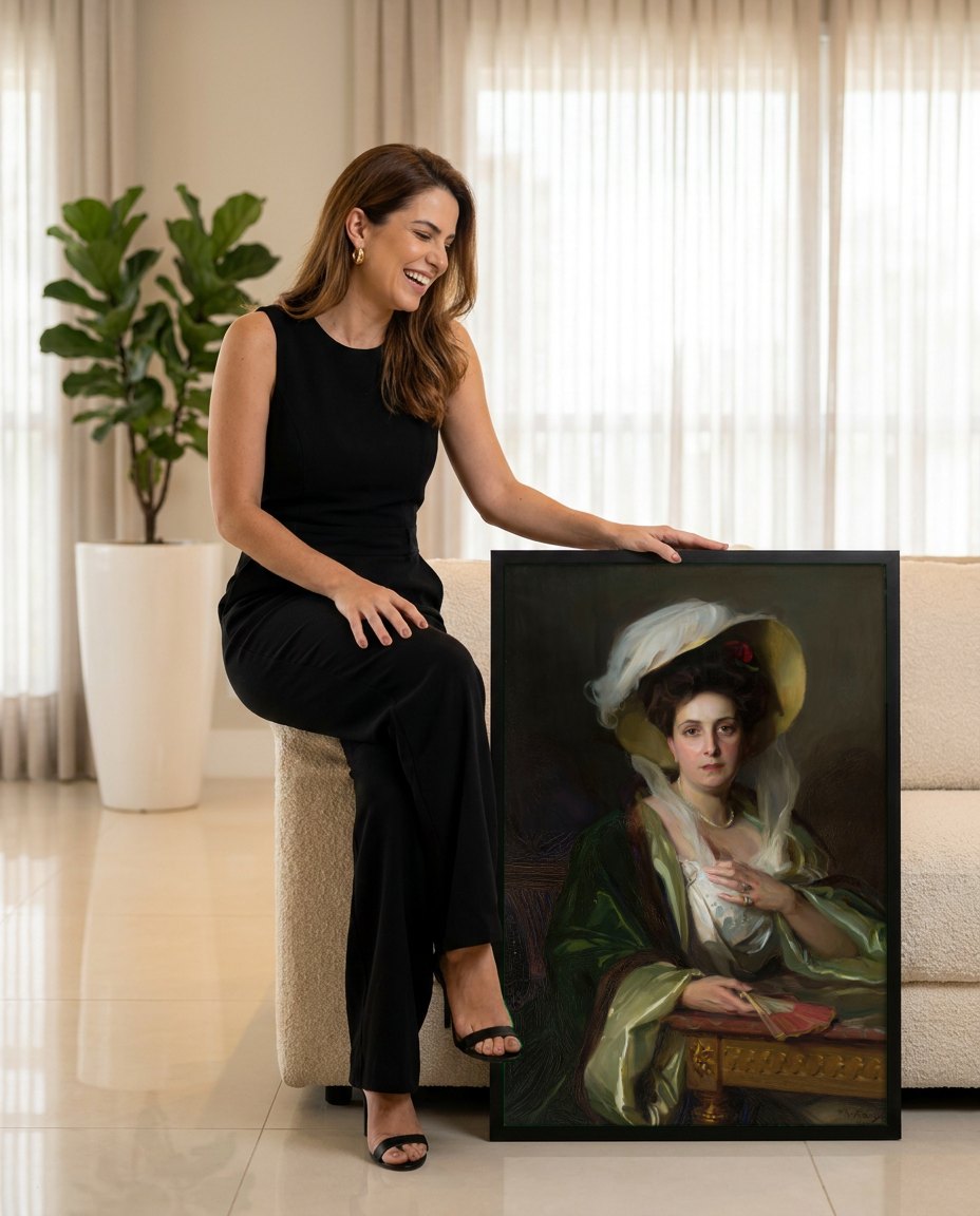 Quadro Decorativo Retrato Feminino Elegante - Philip Alexius de László | modelo apresentando o quadro emoldurado