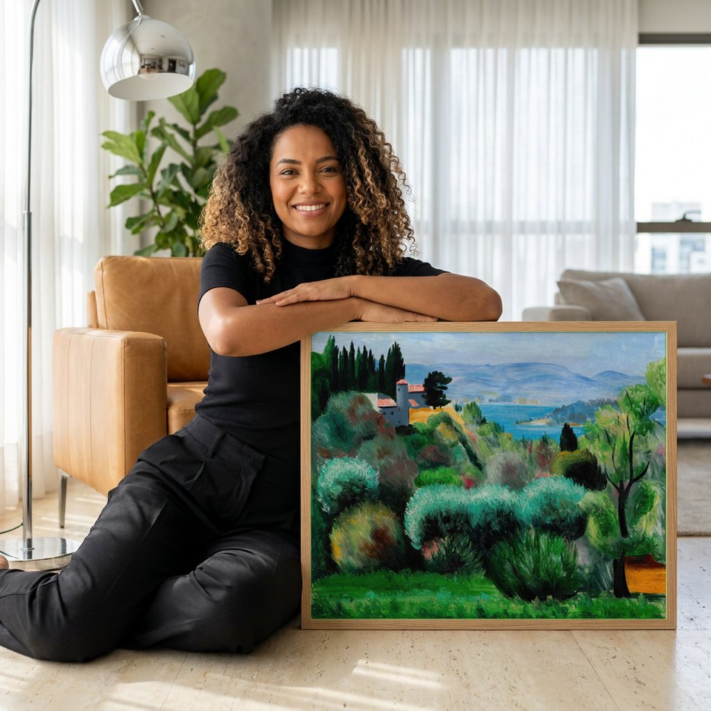 Quadro Decorativo Paisagem Mediterrânea - Moïse Kisling | modelo apresentando o quadro emoldurado