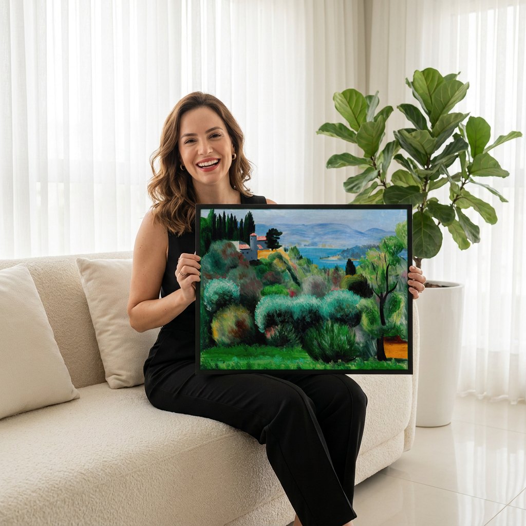 Quadro Decorativo Paisagem Mediterrânea - Moïse Kisling | modelo apresentando o quadro emoldurado