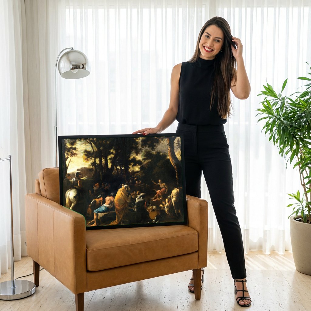 Quadro Decorativo Pregação no Deserto - Salvator Rosa | modelo apresentando o quadro emoldurado