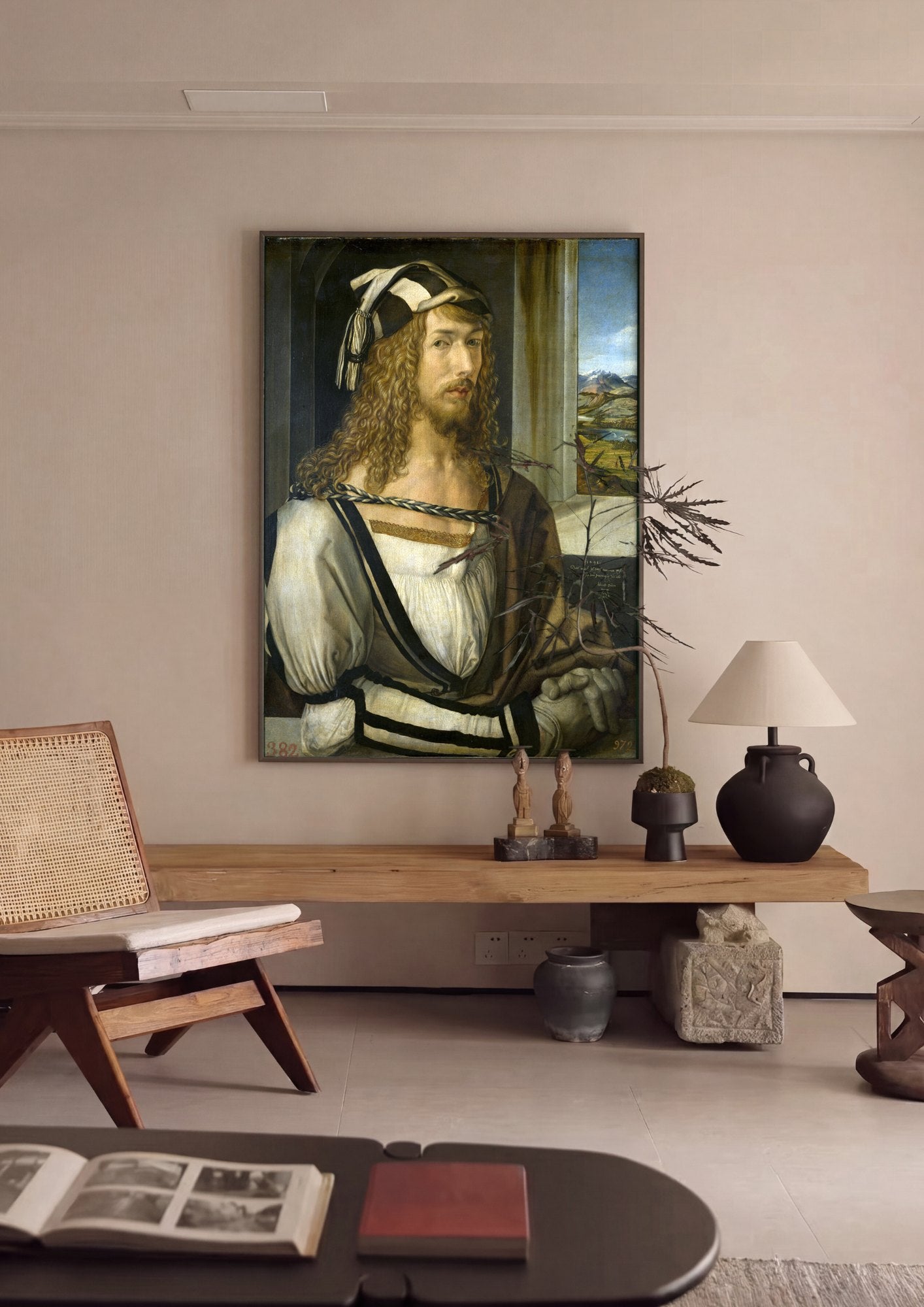 Quadro Decorativo Autorretrato com Paisagem - Albrecht Dürer | quadro emoldurado na parede