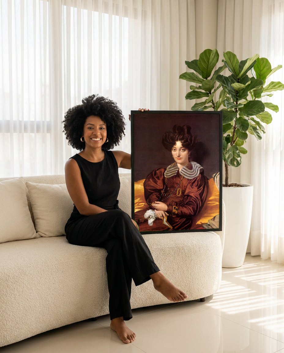 Quadro Decorativo Senhora Rivière - Jean-Auguste Dominique Ingres | modelo apresentando o quadro emoldurado