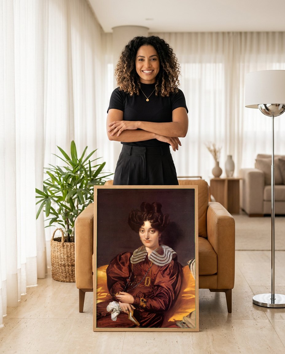 Quadro Decorativo Senhora Rivière - Jean-Auguste Dominique Ingres | modelo apresentando o quadro emoldurado