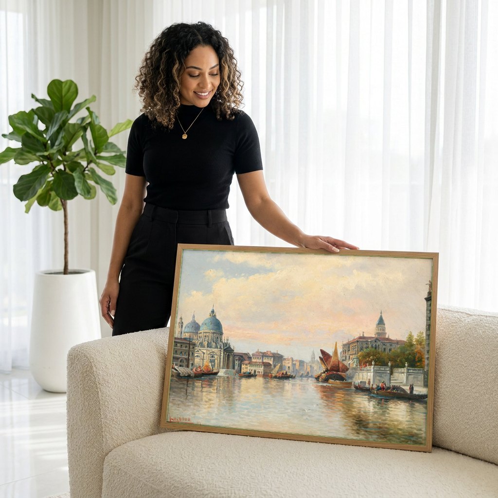 Quadro Decorativo Canal Grande em Veneza - Karl Kaufmann | modelo apresentando o quadro emoldurado