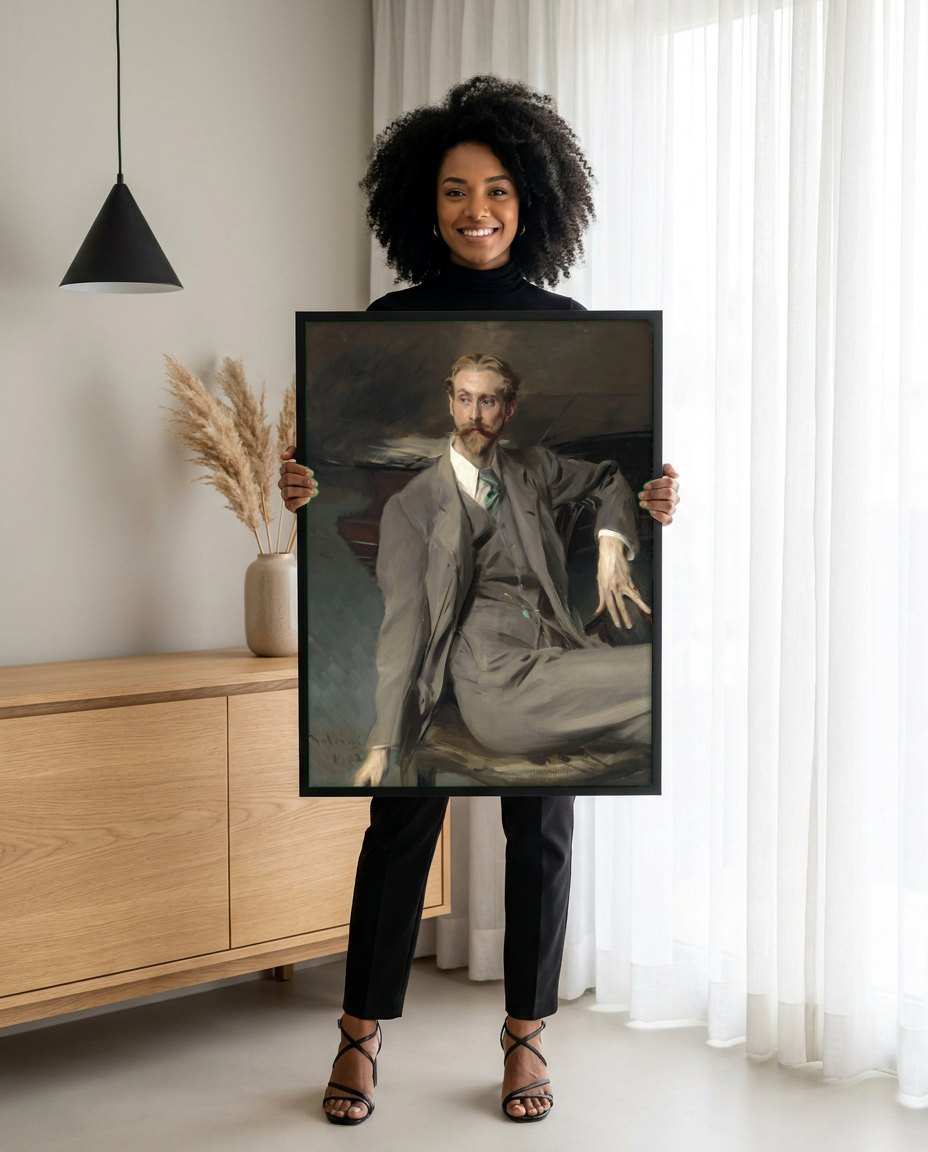 Quadro Decorativo Retrato de Jovem - Giovanni Boldini | modelo apresentando o quadro emoldurado