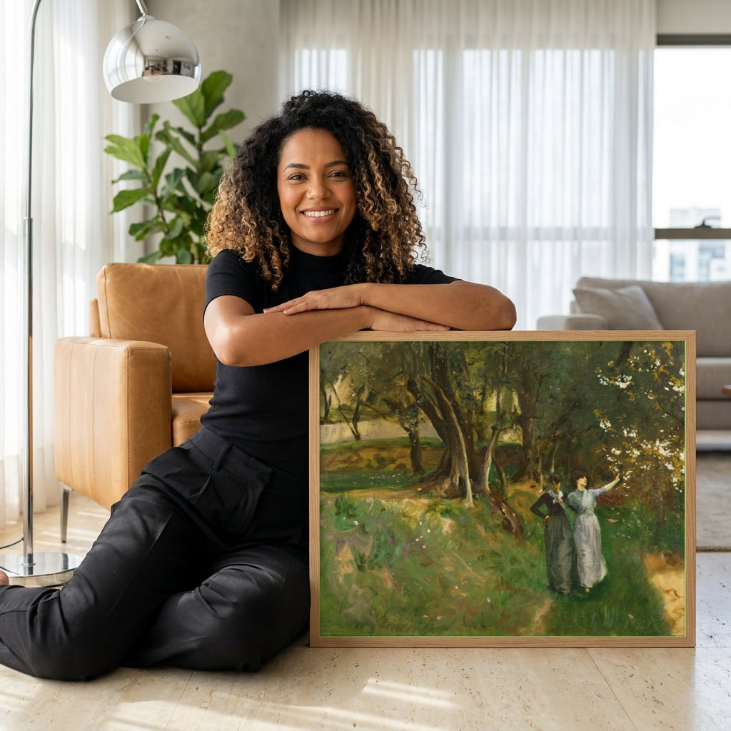 Quadro Decorativo Duas Mulheres em Paisagem - John Singer Sargent | modelo apresentando o quadro emoldurado