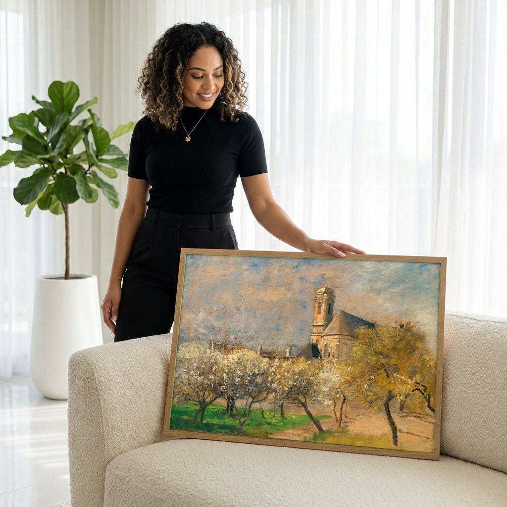 Quadro Decorativo Primavera na França - Marie Egner | modelo apresentando o quadro emoldurado