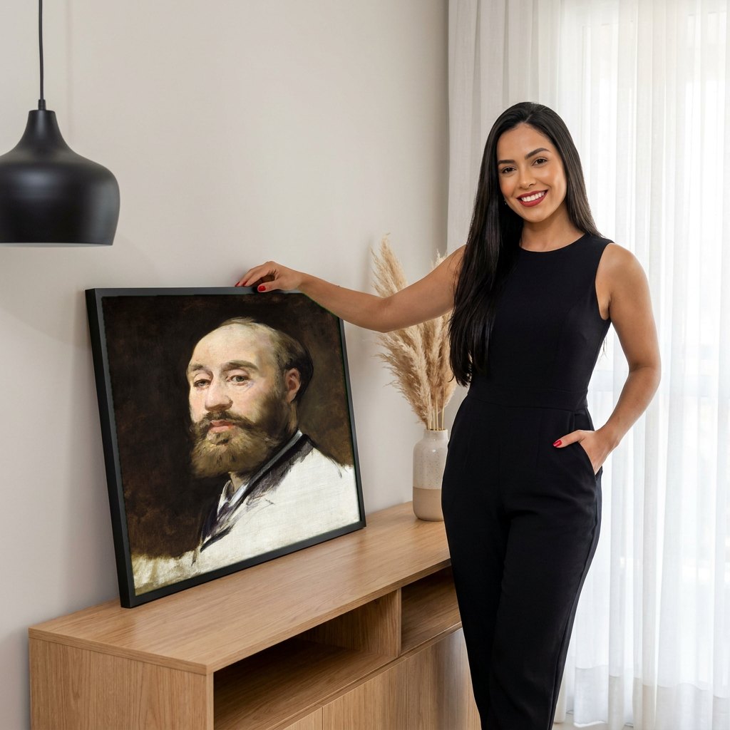 Quadro Decorativo Retrato de Stephane Mallarmé - Edouard Manet | modelo apresentando o quadro emoldurado