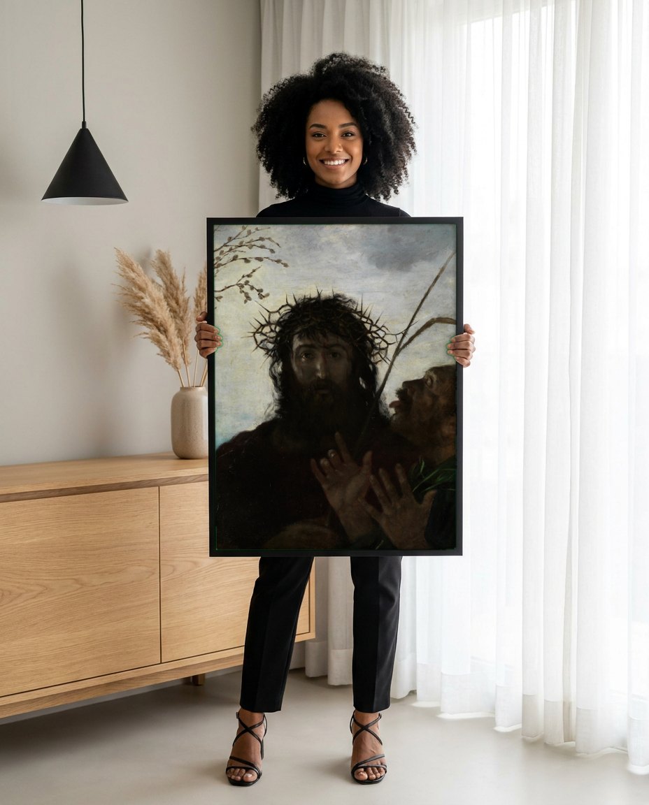 Quadro Decorativo Ecce Homo - Hans Thoma | modelo apresentando o quadro emoldurado