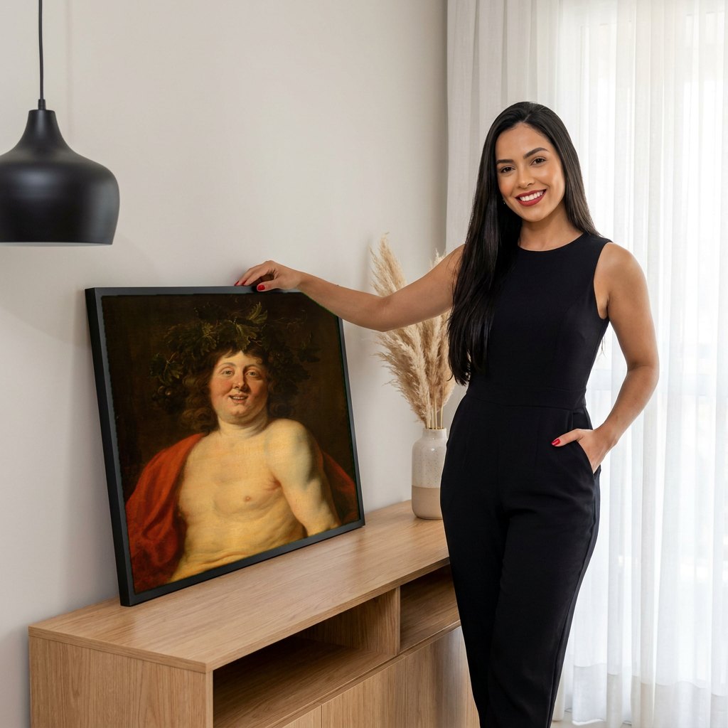 Quadro Decorativo Baco Jovem - Jacob Jordaens | modelo apresentando o quadro emoldurado
