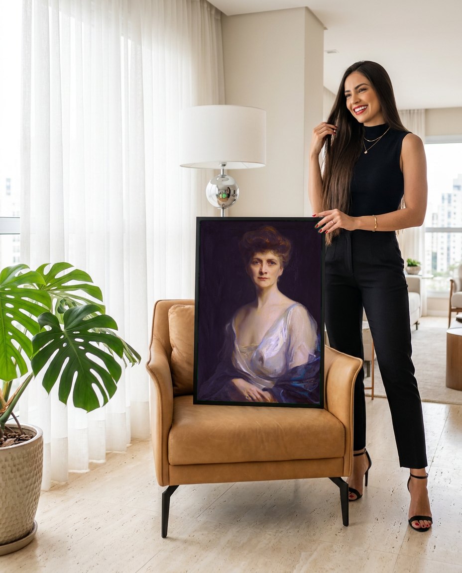 Quadro Decorativo Retrato Feminino Elegante - Philip de László | modelo apresentando o quadro emoldurado