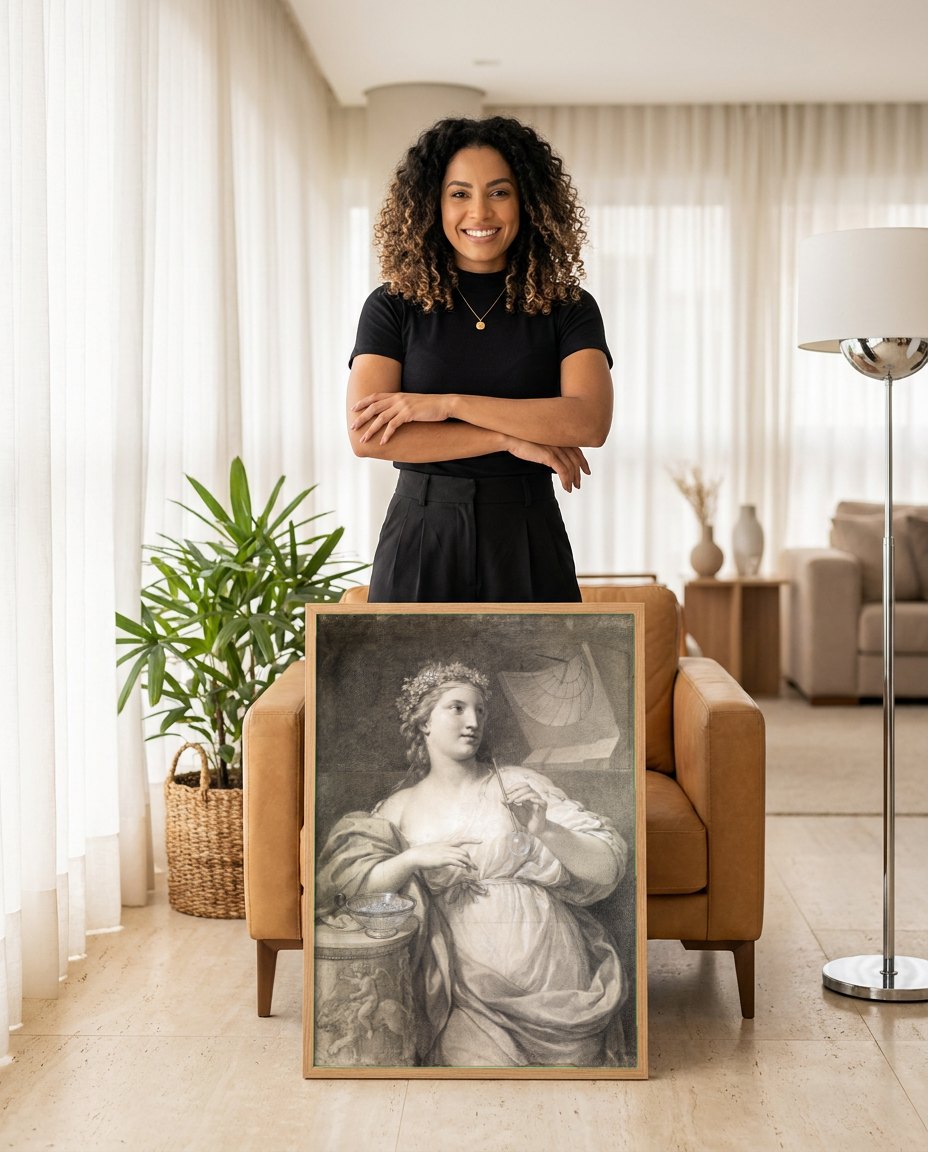 Quadro Decorativo Alegoria da Astronomia - Mengs | modelo apresentando o quadro emoldurado