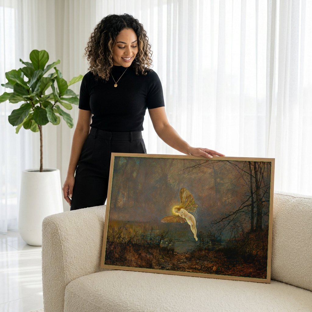 Quadro Decorativo A Fada do Lago - Grimshaw | modelo apresentando o quadro emoldurado