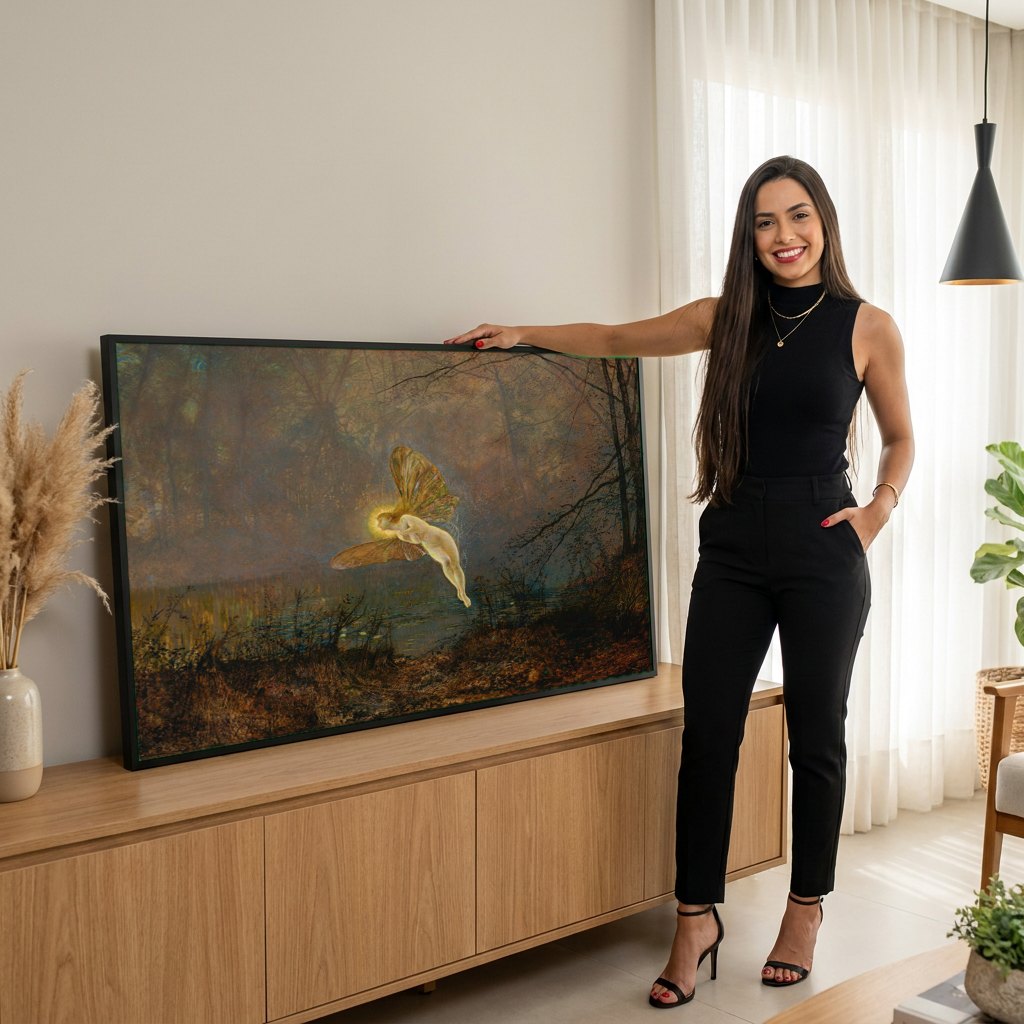 Quadro Decorativo A Fada do Lago - Grimshaw | modelo apresentando o quadro emoldurado