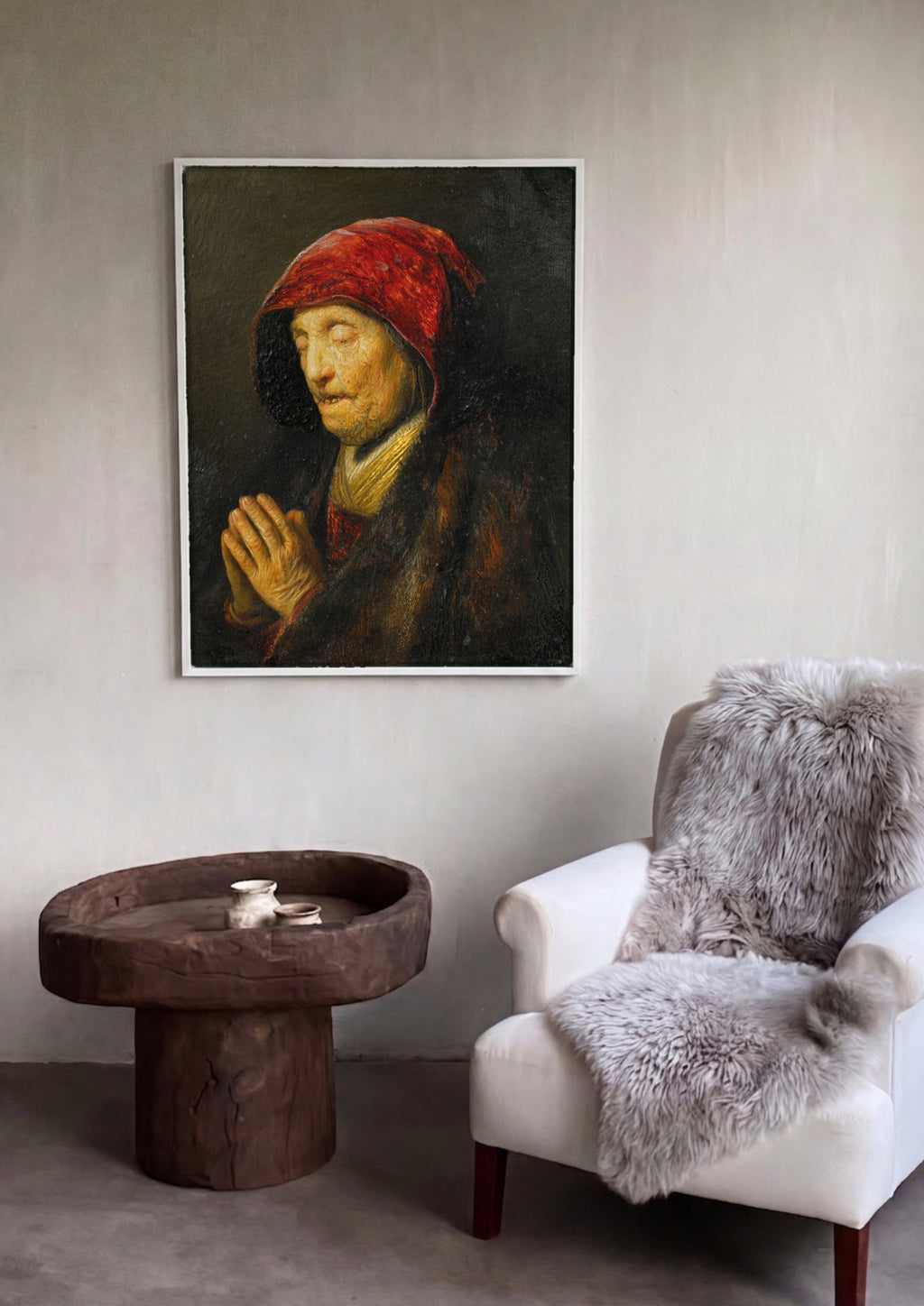 Quadro Decorativo A Mulher Orando - Rembrandt | quadro emoldurado na parede