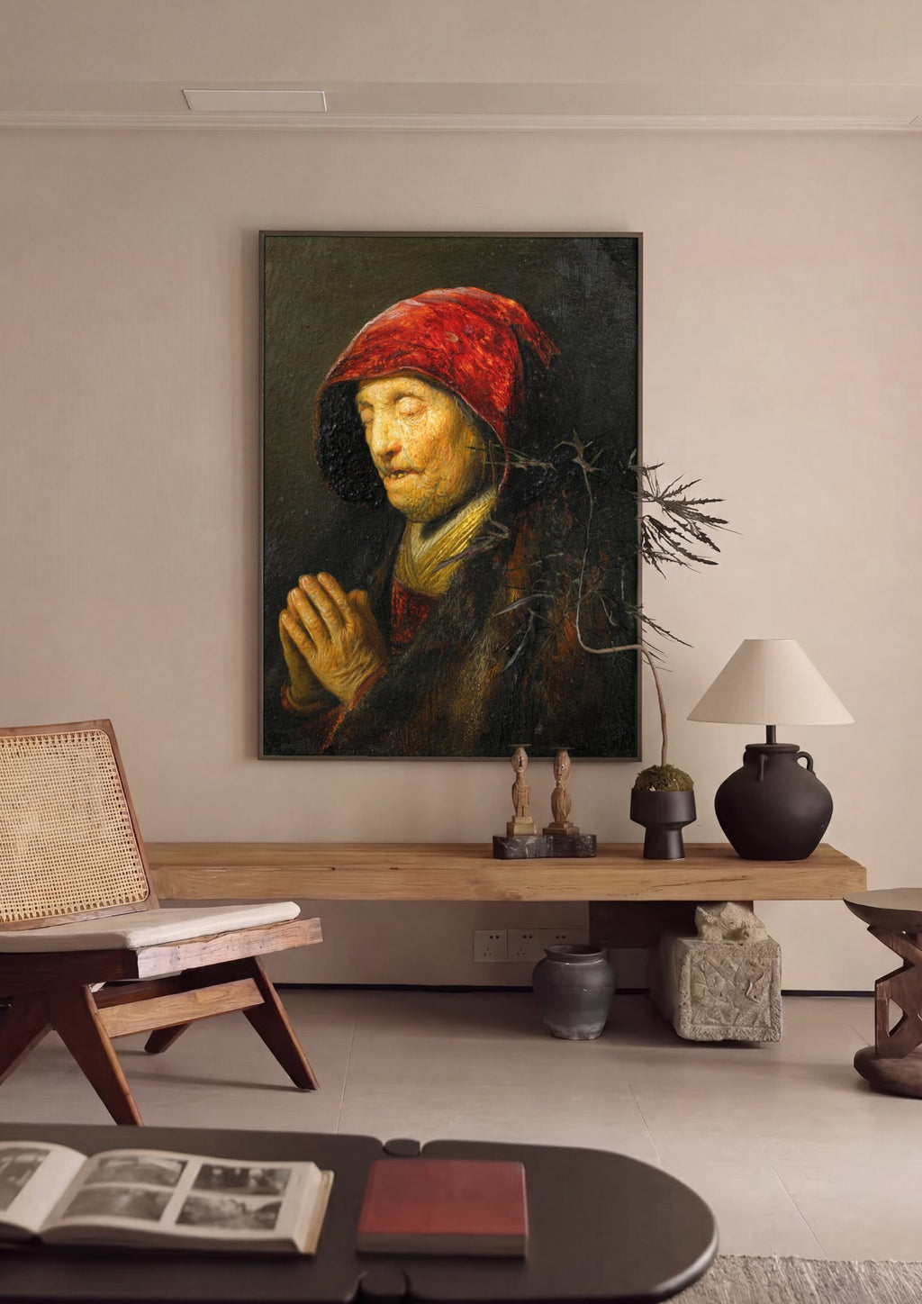 Quadro Decorativo A Mulher Orando - Rembrandt | quadro emoldurado na parede