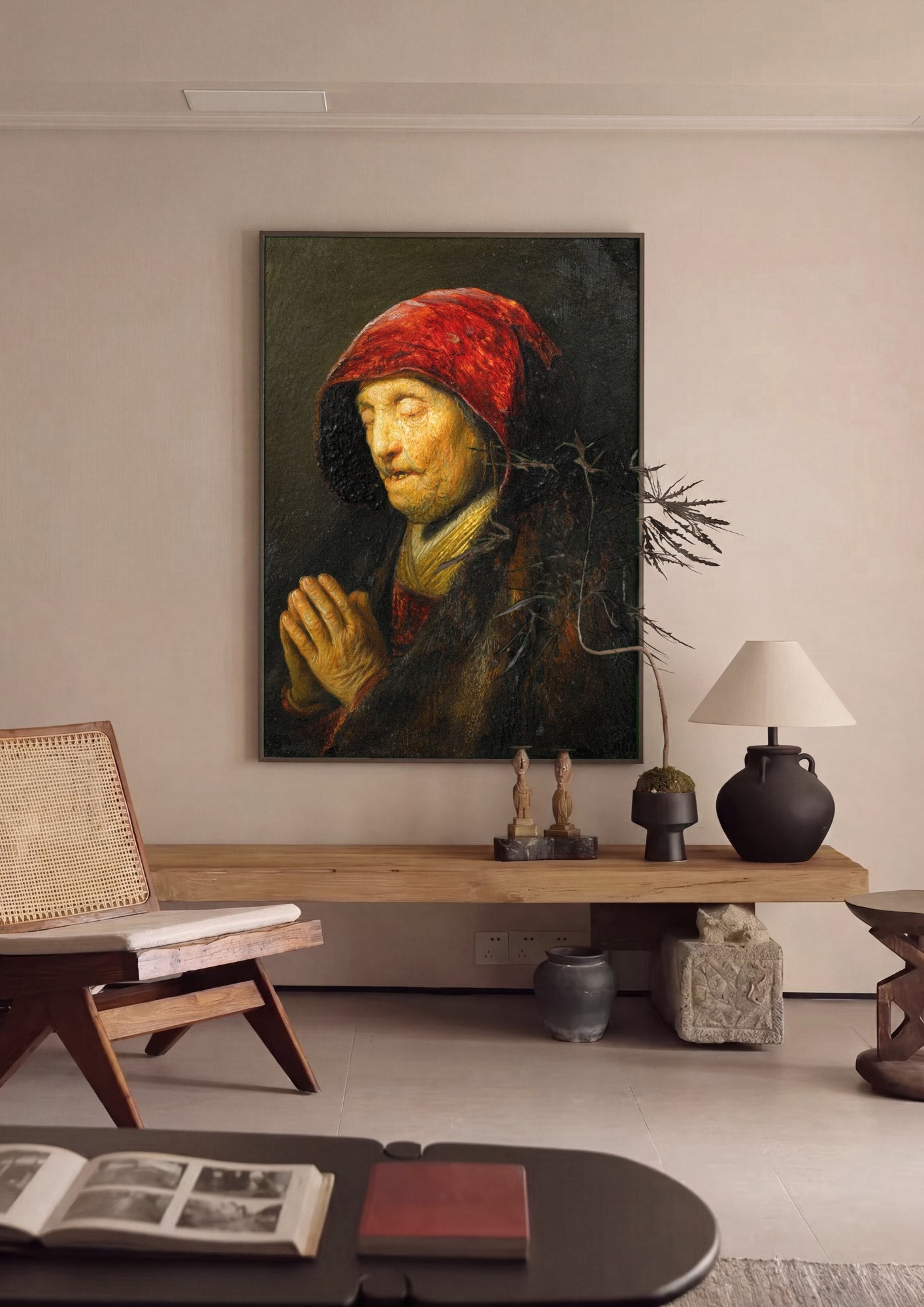 Quadro Decorativo A Mulher Orando - Rembrandt | quadro emoldurado na parede