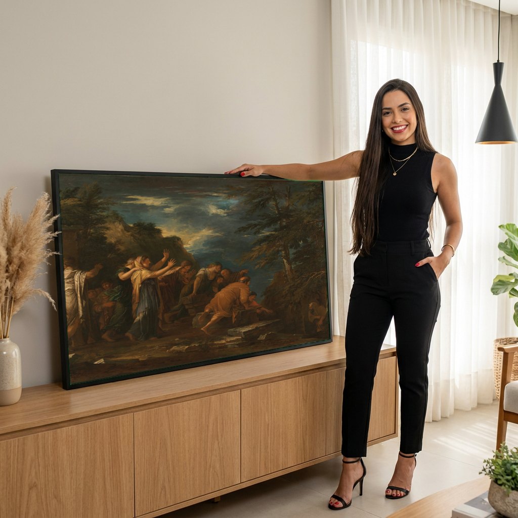 Quadro Decorativo A Ressurreição de Lázaro - Salvator Rosa | modelo apresentando o quadro emoldurado
