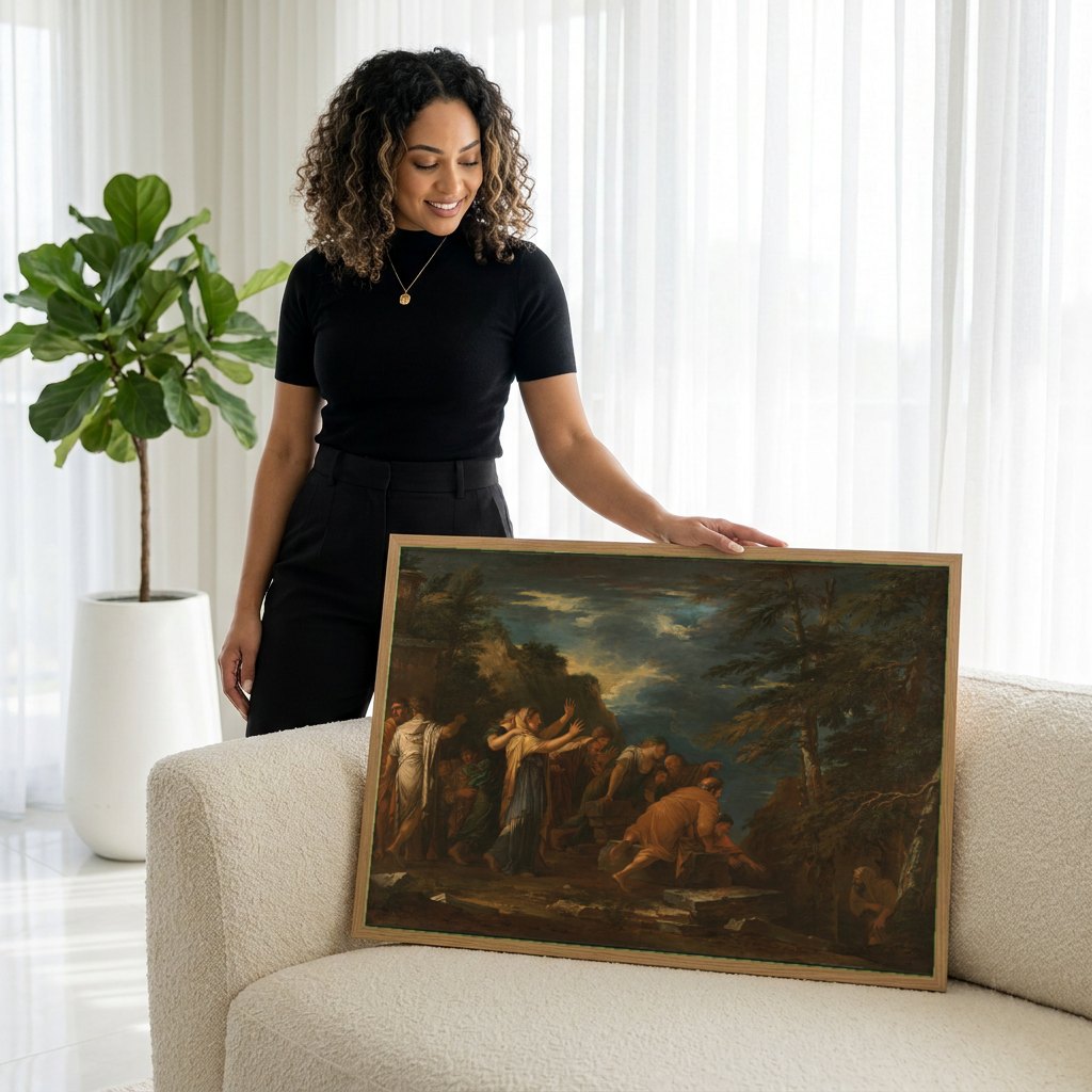 Quadro Decorativo A Ressurreição de Lázaro - Salvator Rosa | modelo apresentando o quadro emoldurado