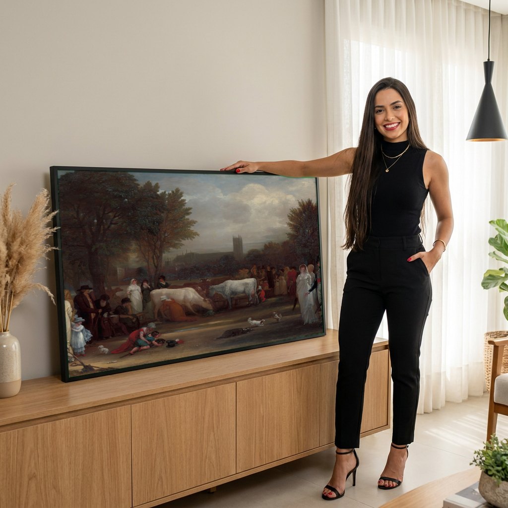 Quadro Decorativo A Partida de Lot e Suas Filhas - Benjamin West | modelo apresentando o quadro emoldurado