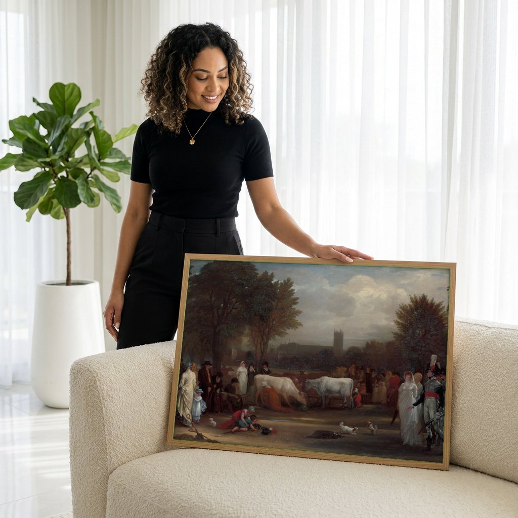 Quadro Decorativo A Partida de Lot e Suas Filhas - Benjamin West | modelo apresentando o quadro emoldurado