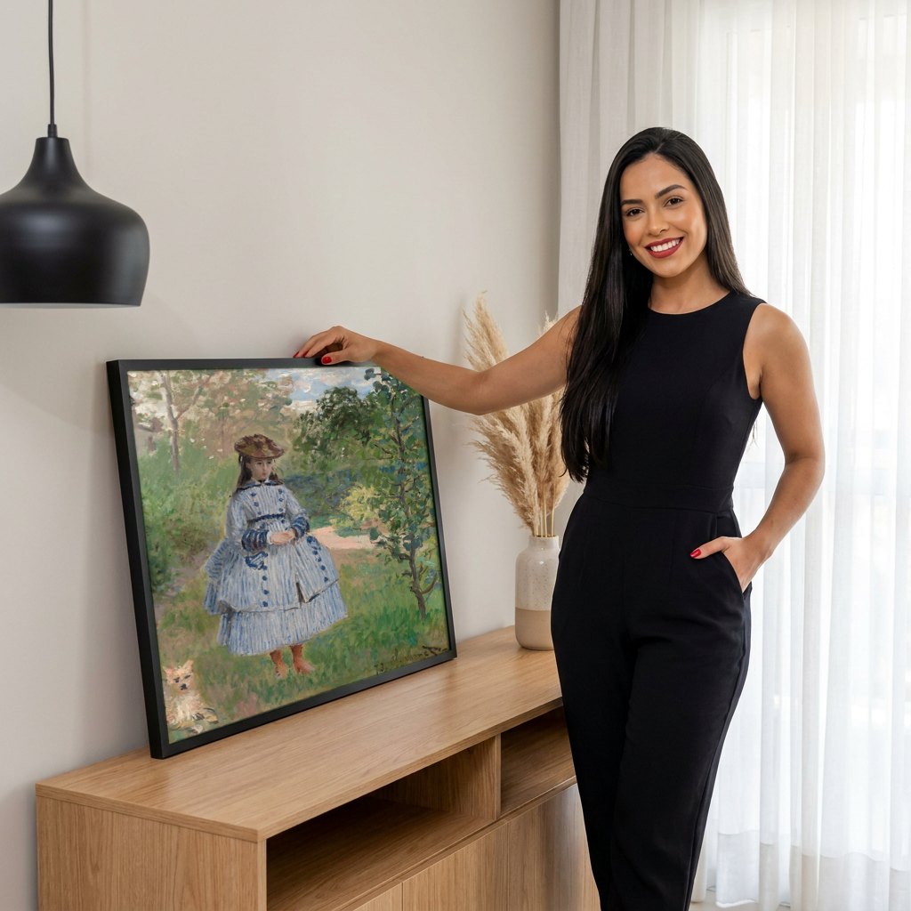 Quadro Decorativo A Filha do Artista - Claude Monet | modelo apresentando o quadro emoldurado