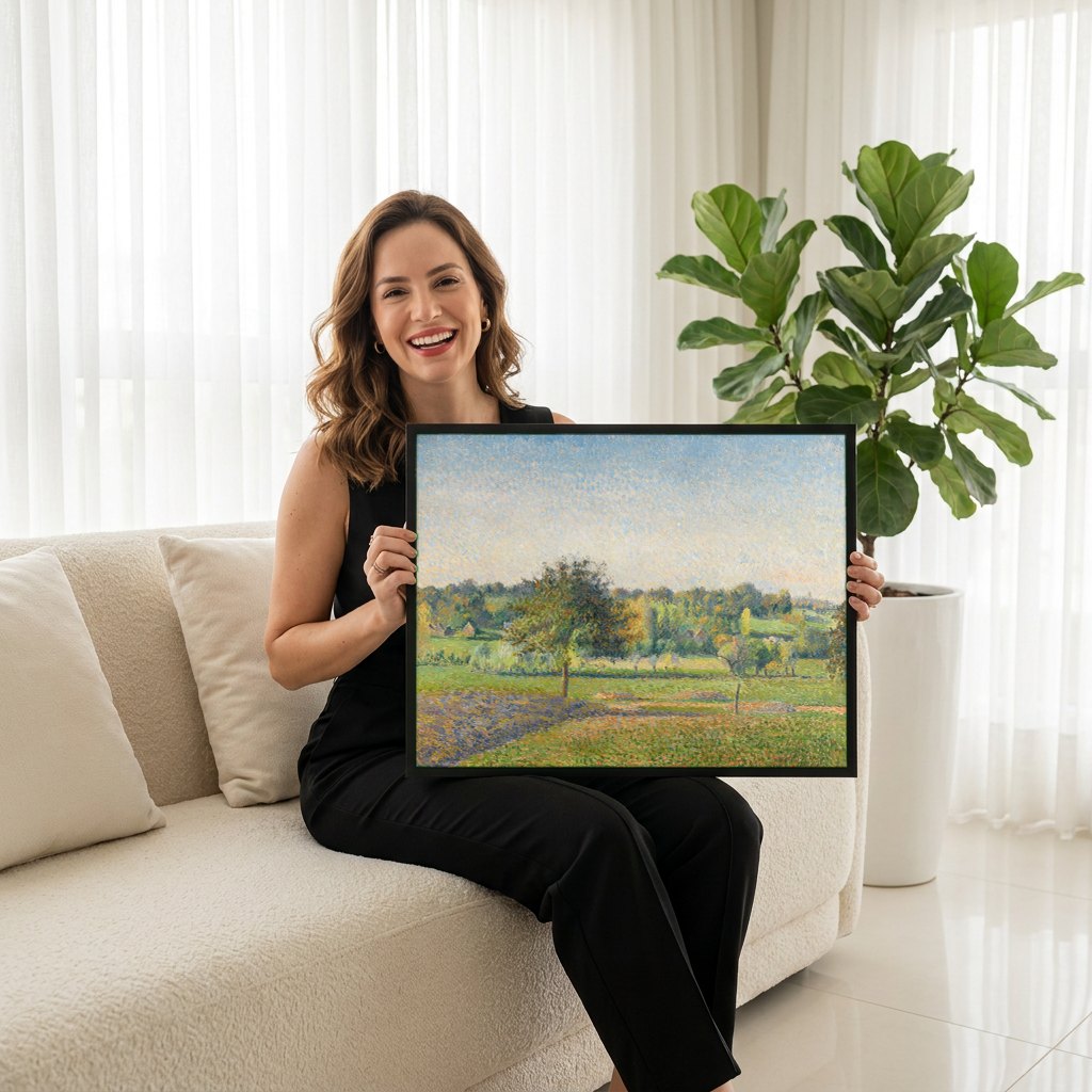 Quadro Decorativo Campo Ensolarado - Pissarro | modelo apresentando o quadro emoldurado