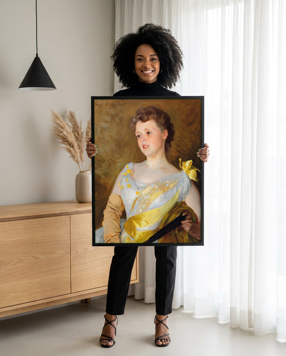 Quadro Decorativo Retrato de Jovem Dama - John Singer Sargent | modelo apresentando o quadro emoldurado
