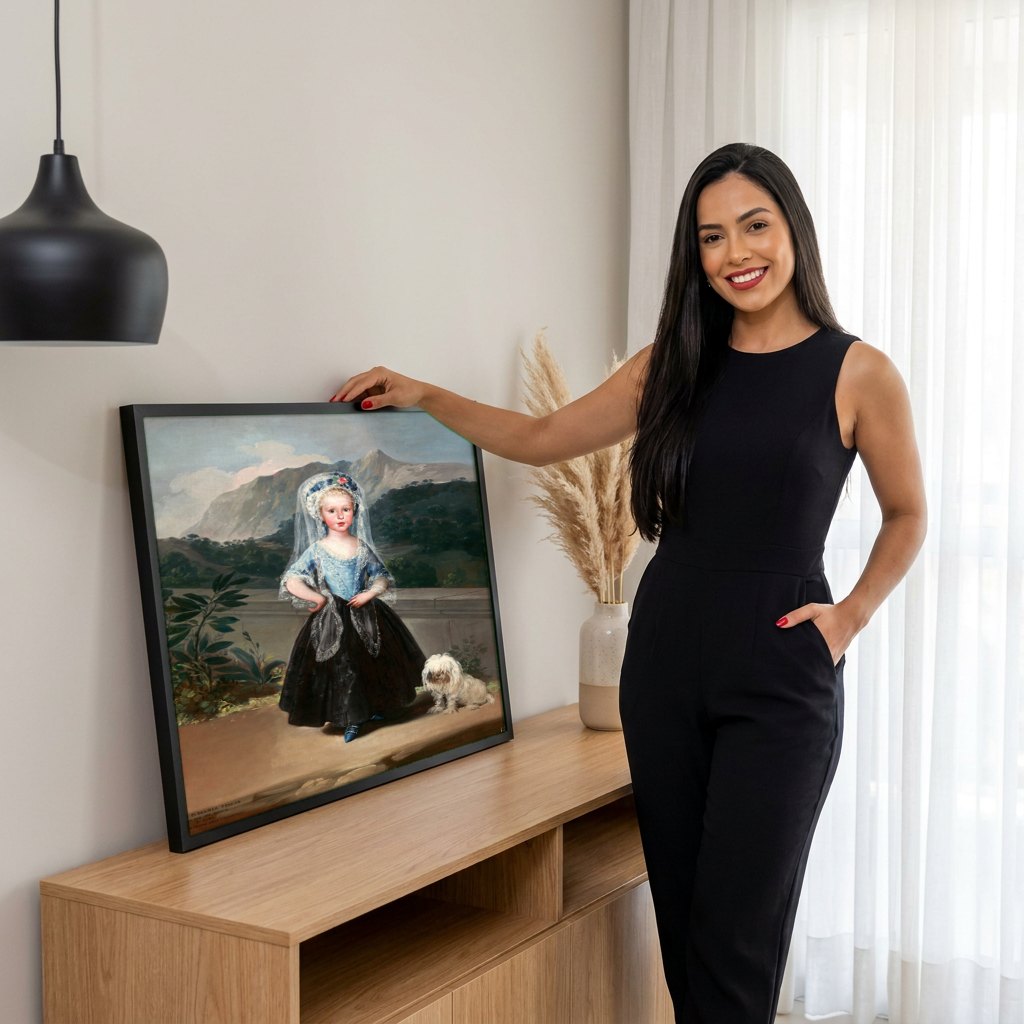 Quadro Decorativo A Menina de Goya - Goya | modelo apresentando o quadro emoldurado