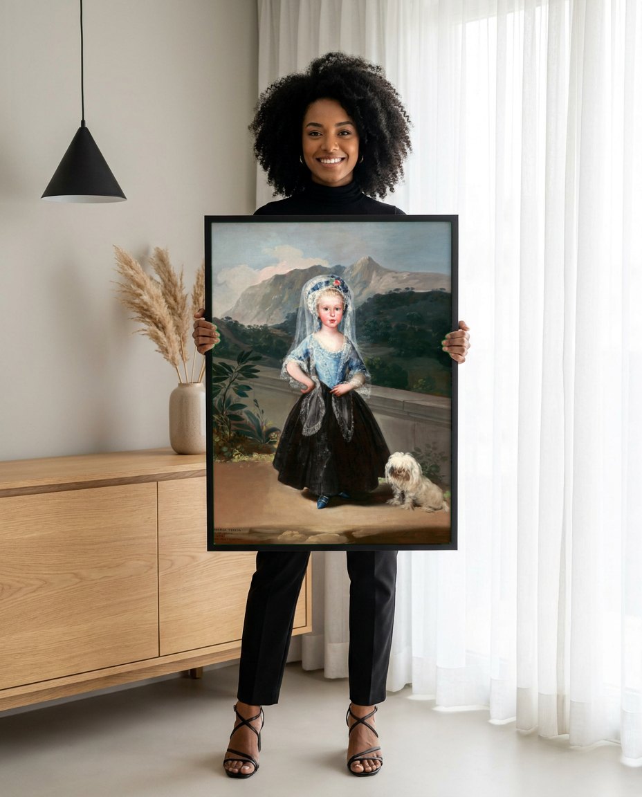 Quadro Decorativo A Menina de Goya - Goya | modelo apresentando o quadro emoldurado