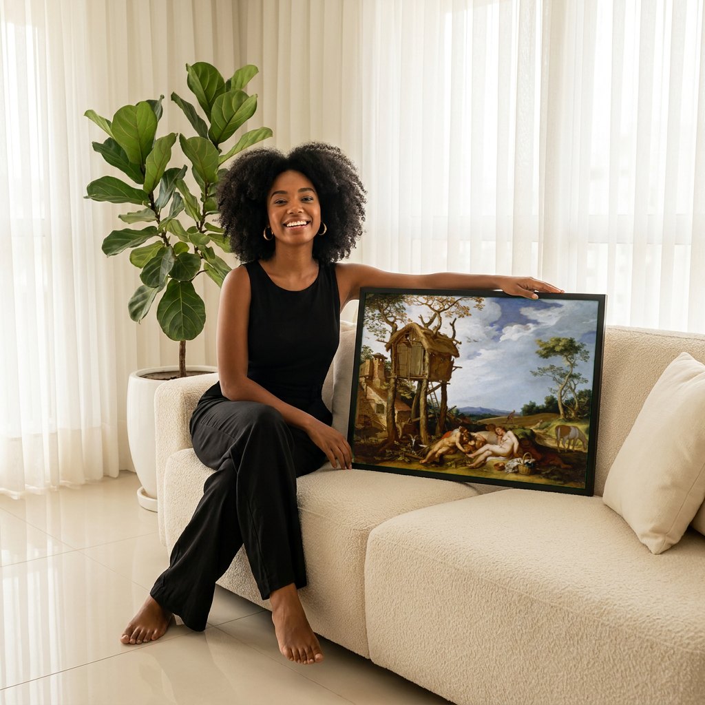 Quadro Decorativo A Idade do Ouro - Abraham Bloemaert | modelo apresentando o quadro emoldurado