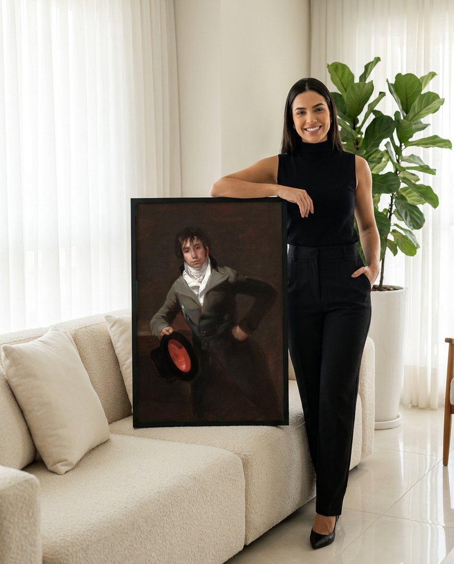 Quadro Decorativo Retrato de Jovem - Goya | modelo apresentando o quadro emoldurado