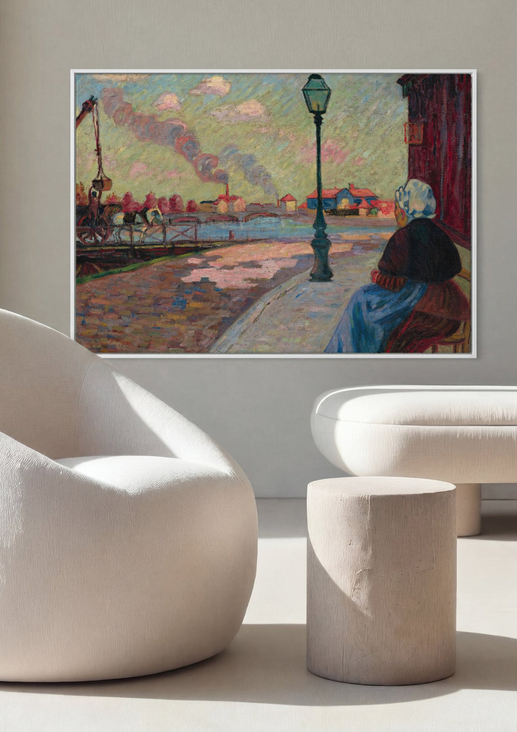 Quadro Decorativo A Mulher e a Fábrica - Armand Guillaumin em ambiente decorado